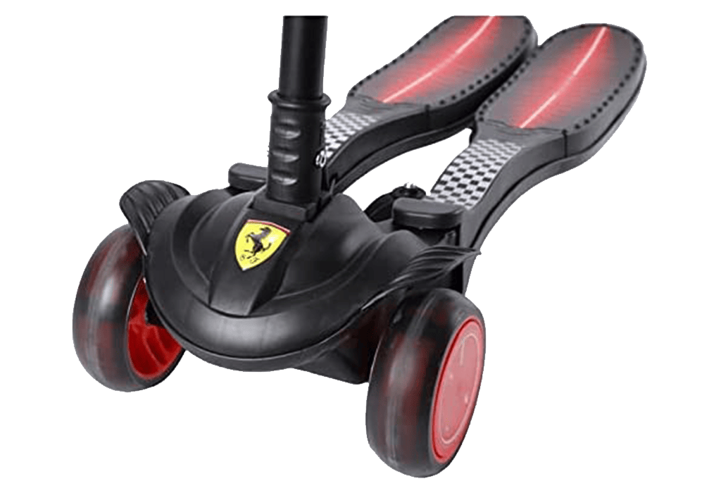 Ferrari 3-12 Years Old Frog Scissors Double Foot Four Wheel Kids Scooter Hand Brake Flushing LED Light Wheels T-Height Height Adjustable Scooter.